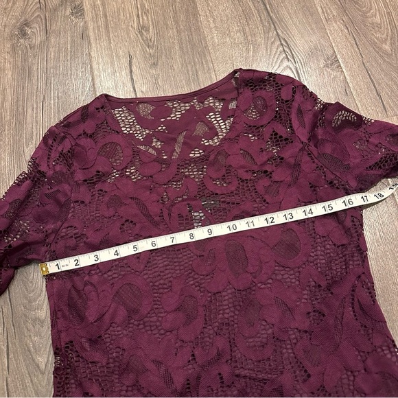 INC Women's Lace Top Sheer Bell Sleeve Purple Burgundy Size S Dark Fairy Boho - Picture 8 of 9